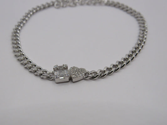 Cuban Link Bracelet with Studded Heart Necklace